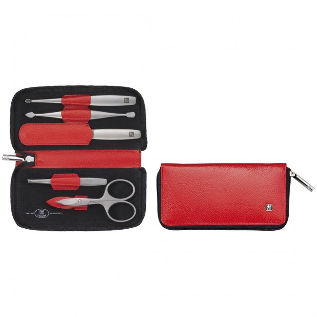 Zwilling Twinox Travel Set Red 5-Piece Leather Pouch - Red