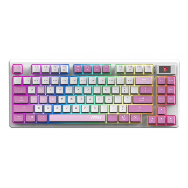 MSI FORGE GK600 TKL WIRELESS VIOLET keyboard Gaming USB + Bluetooth QWERTY Spanish Pink, Violet, White