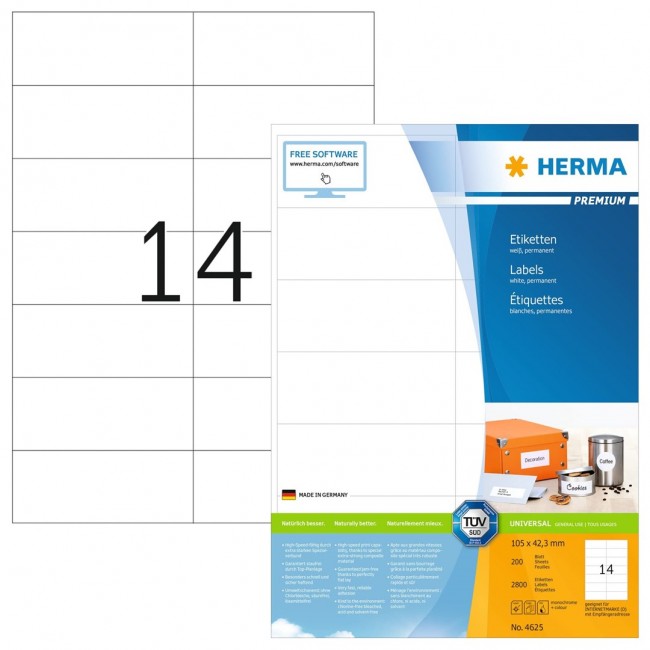 HERMA Labels Premium A4 105x42.3 mm white paper matt 2800 pcs.