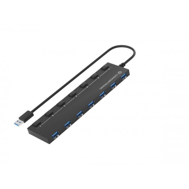 Conceptronic HUBBIES19BP 7-Port USB 3.0 HUB with Power Adapter, 90cm Cable, Individual Power Switch, USB 3.2 Gen 1