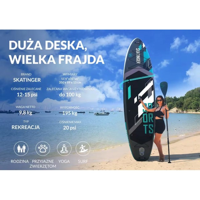 SKATINGER Grey Sports 350x89x15 Yoga SUP Board