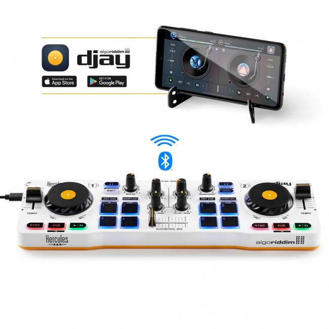 Hercules DJControl Control MIX Bluetooth Pour Smartphone et tablettes Android e 2 channels Black, White, Yellow