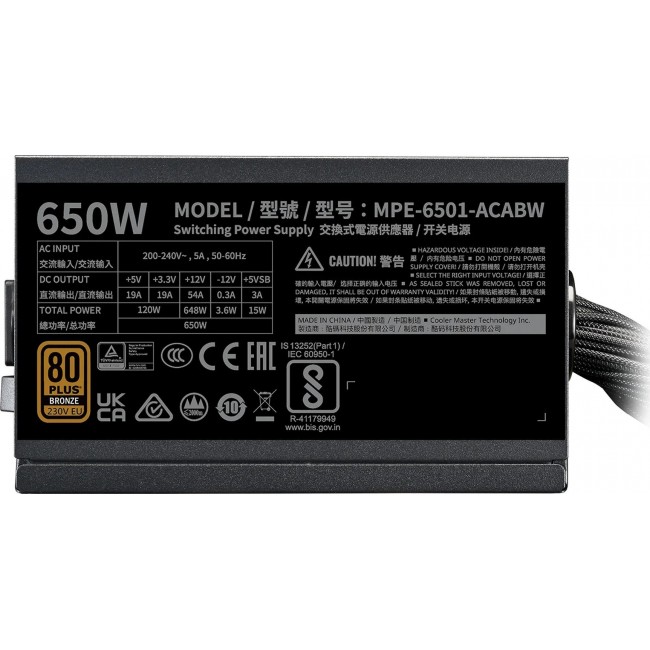 Cooler Master MWE Bronze 650 V3 230V power supply unit 650 W 24-pin ATX ATX Black Cooler Master MWE Bronze 650 V3 230V power supply unit 650 W 24-pin ATX ATX Black