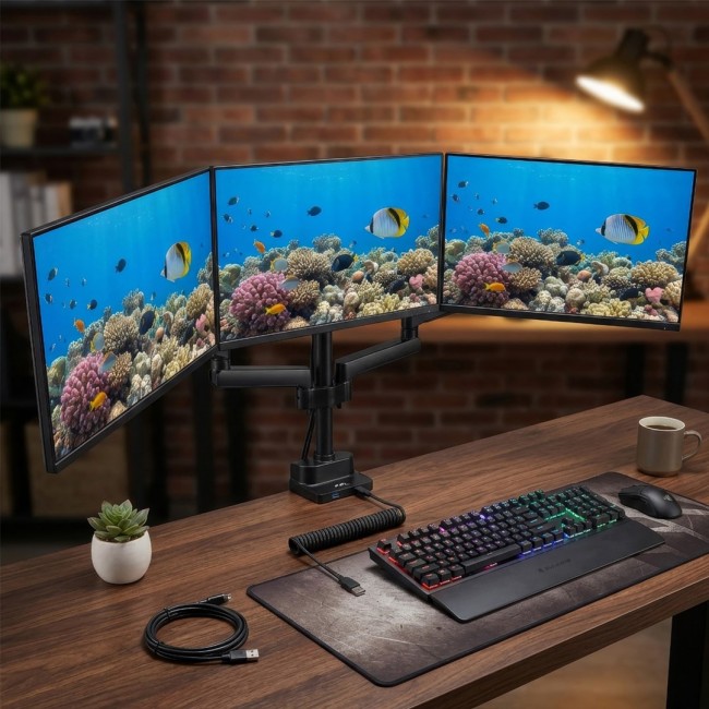 Maclean MC-811 Monitor Bracket Desk Mount Holder For 3 LCD LED Monitors USB 17'' - 27