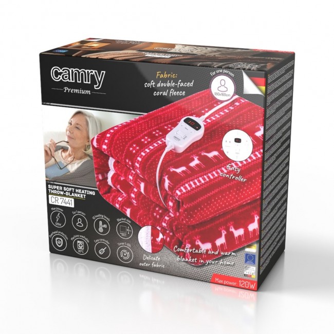 Camry Premium CR 7441 electric blanket 120 W Red, White Fleece