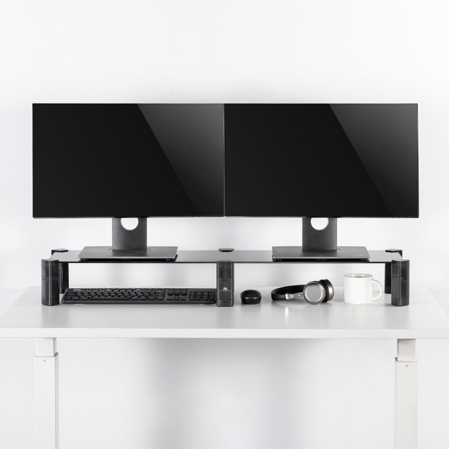 Dual Monitor Stand - Double Maclean, max. 20kg, tempered glass, (1029x285x127mm), MC-936