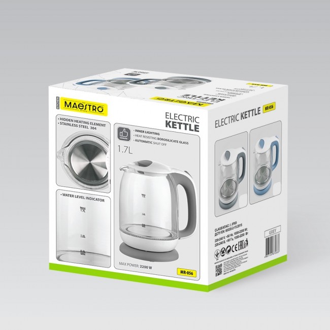 Maestro MR-056-Grey Glass Electric Kettle 1.7 L