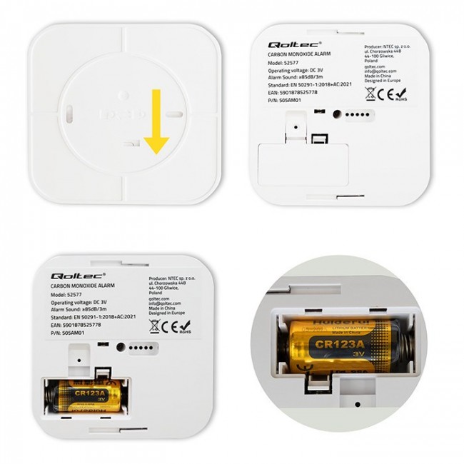 Qoltec 52577 Wireless Carbon monoxide (CO) sensor with battery | sensor service life 10 years | alarm 85dB | LED Qoltec 52577 Wireless Carbon monoxide (CO) sensor with battery | sensor service life 10 years | alarm 85dB | LED