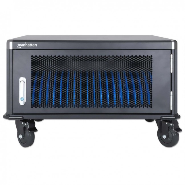 Manhattan Laptop Charging Cabinet Desktop via AC Adapter (EU) 20-bay, Install device's AC Adapter (power cables) into unit, Suitable for ALL laptops (to 16