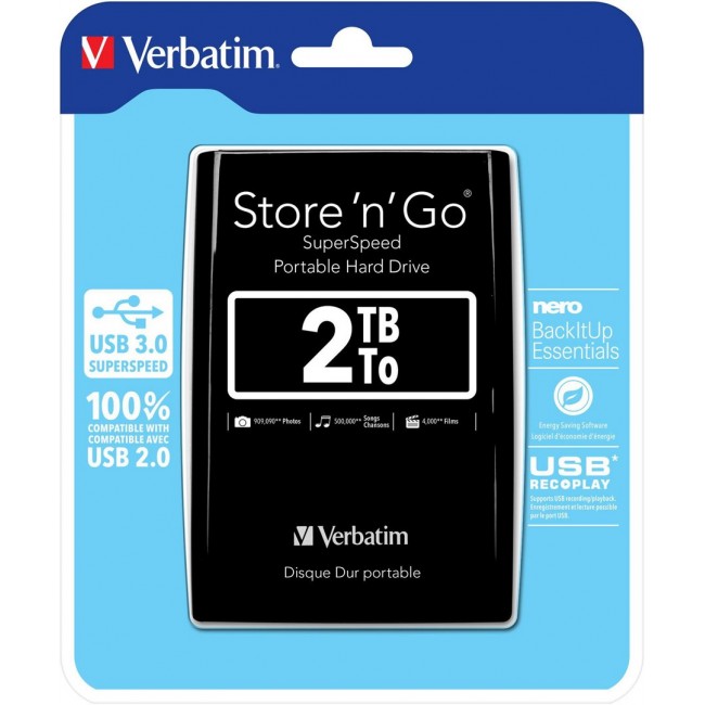 Verbatim Store 'n' Go USB 3.0 Portable Hard Drive 2TB Black Verbatim Store 'n' Go USB 3.0 Portable Hard Drive 2TB Black