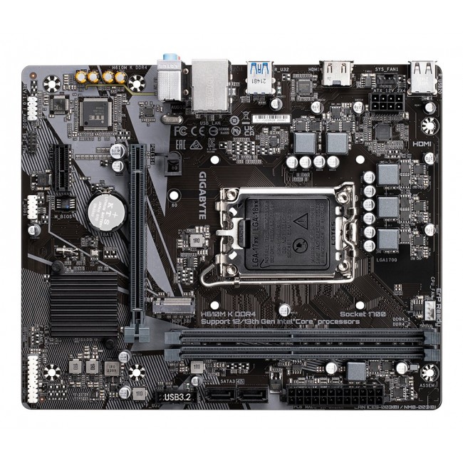 GIGABYTE H610M K DDR4 Motherboard - Supports Intel Core 14th Gen CPUs, 3+1+1 Phases Hybrid Power Design, up to 3200MHz DDR4, 1xPCIe 3.0 M.2, GbE LAN, USB 3.2 Gen 1