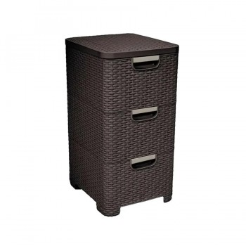 CURVER Rattan 206313 Storage Unit with 3 14 L Drawers, Dark Brown