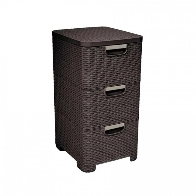 CURVER Rattan 206313 Storage Unit with 3 14 L Drawers, Dark Brown