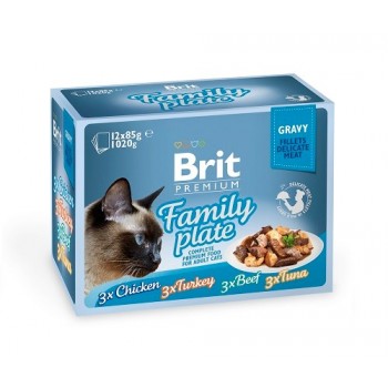 BRIT Premium Cat Pouch Gravy Fillet Family Plate - wet cat food - 12 x 85g