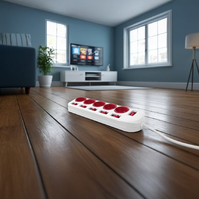 Maclean power strip, 5 socket extension cable, with switches, 250VAC/10A, 1.5m, MCE204 R/W Maclean power strip, 5 socket extension cable, with switches, 250VAC/10A, 1.5m, MCE204 R/W
