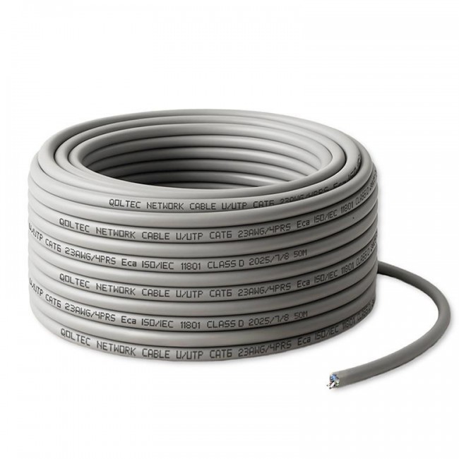 Qoltec Kabel sieciowy skrętka UTP do Patchcordu | Miedziany Cu |CAT6 | High speed 1Gb/s | LAN | 50m | szary