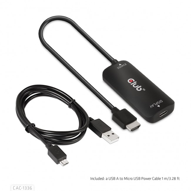CLUB3D HDMI + Micro USB to USB Type-C 4K120Hz or 8K30Hz M/F Active Adapter
