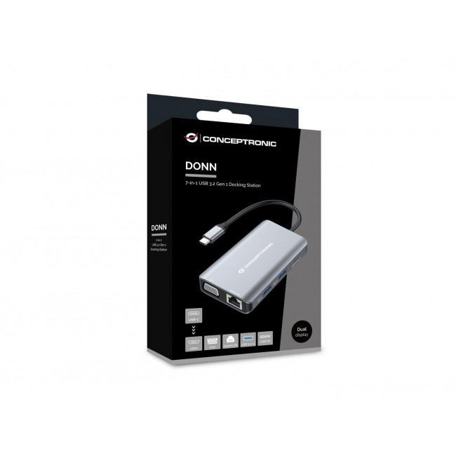 Conceptronic DONN21G laptop dock/port replicator Wired USB 3.2 Gen 1 (3.1 Gen 1) Type-C Grey