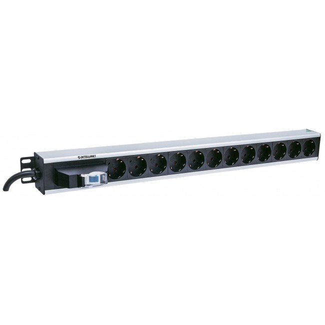 Intellinet Vertical Rackmount 12-Output Power Distribution Unit (PDU), EU CEE 7/3 Outlets, With Single Air Switch, No Surge Protection, Built-in 1.6m Power Cord with EU CEE 7/4 Plug