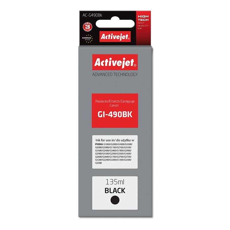 Activejet AC-G490Bk Ink (replacement for Canon GI-490BK Supreme 135 ml 6000 pages, black)