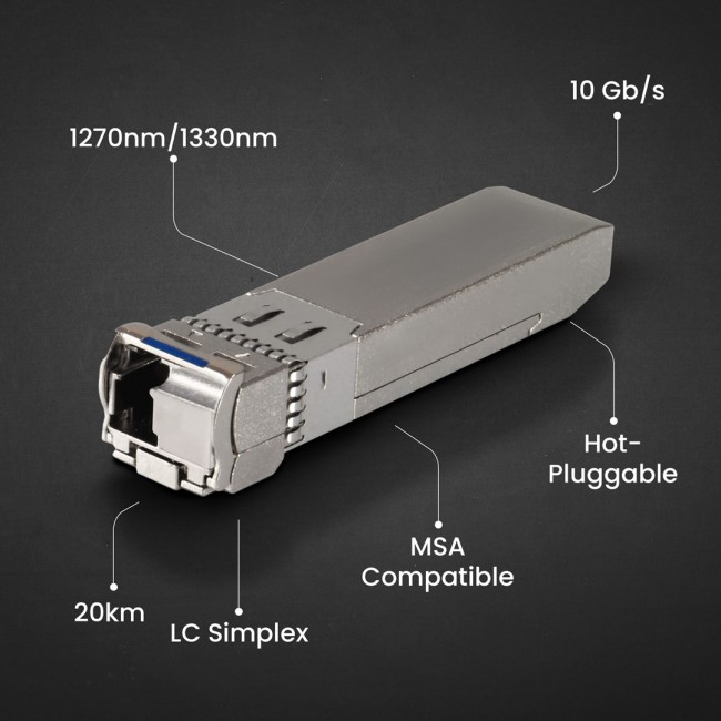 Extralink SFP+ 10G | SFP+ WDM Module | 10Gbps 1270/1330nm, single mode, 20km, LC, DOM, pair, dedicated to HP/ARUBA