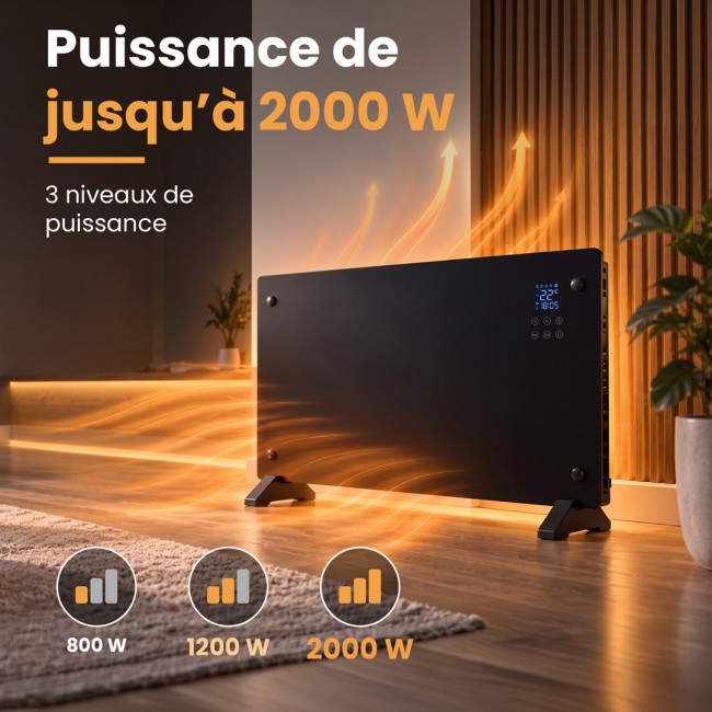 Extralink SMART GLASS PANEL HEATER, BLACK, 2000W, WIFI, LPL-23A-BL