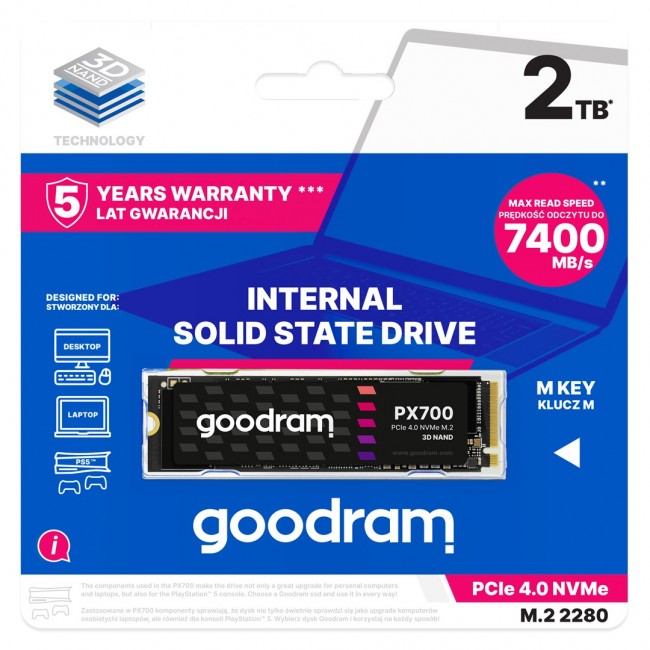 Goodram PX700 SSD SSDPR-PX700-02T-80 internal solid state drive M.2 2.05 TB PCI Express 4.0 NVMe 3D NAND Goodram PX700 SSD SSDPR-PX700-02T-80 internal solid state drive M.2 2.05 TB PCI Express 4.0 NVMe 3D NAND