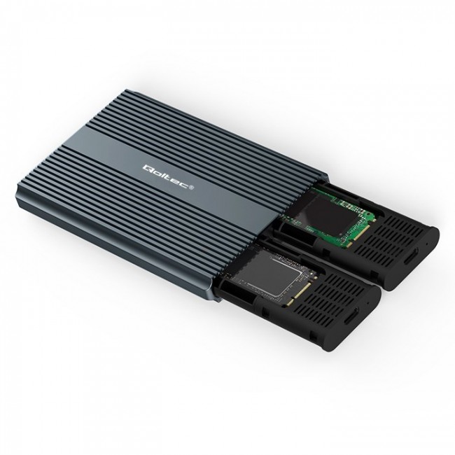 Qoltec Enclosure | M.2 SSD tray | SATA | NVMe | USB-C | DUAL 2 x 2TB