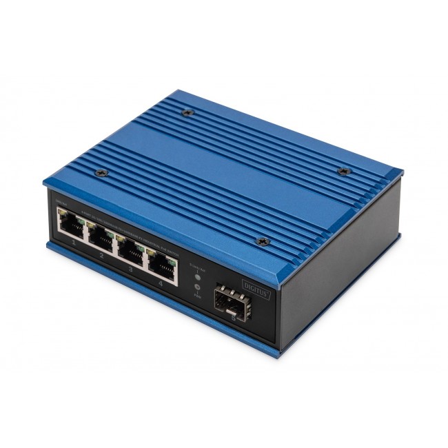 Digitus 4 port Gigabit Ethernet network PoE switch, industrial, unmanaged, 1 SFP uplink