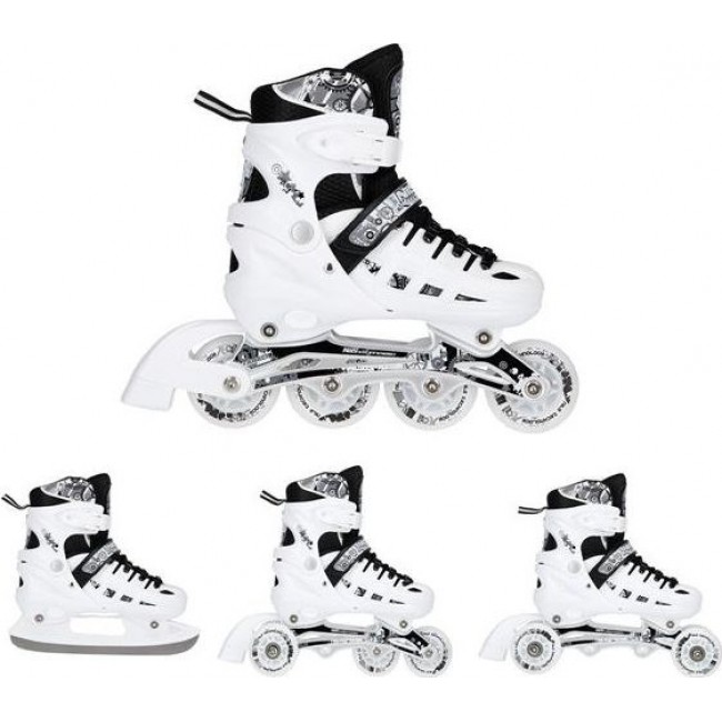 NH10905 4in1 WHITE LED SIZE M. S(31-34) INLINE SKATES WITH DIM. NILS EXTREME HOCKEY BLADE