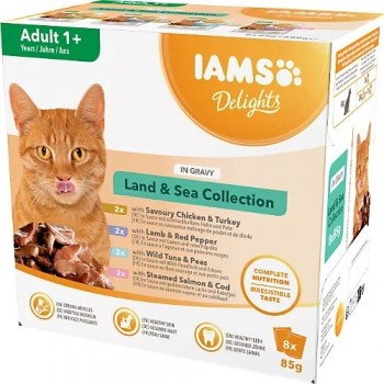 IAMS DELIGHTS Land & Sea Collection in Gravy box wet cat food 8x85g