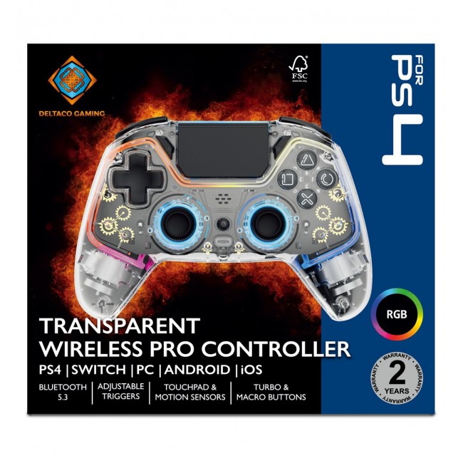 Deltaco Gaming GAM-169-T Gaming Controller Transparent Bluetooth/USB Gamepad Android, Nintendo Switch, PC, PlayStation 4, iOS Deltaco Gaming GAM-169-T Gaming Controller Transparent Bluetooth/USB Gamepad Android, Nintendo Switch, PC, PlayStation 4, iOS
