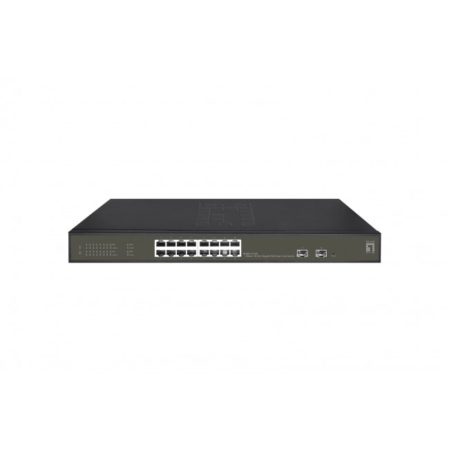 LevelOne Hilbert 18-Port Gigabit PoE Smart Lite Switch, 16 PoE Outputs, 2 x Gigabit SFP, 802.3at/af PoE, 230W PoE Power Budget