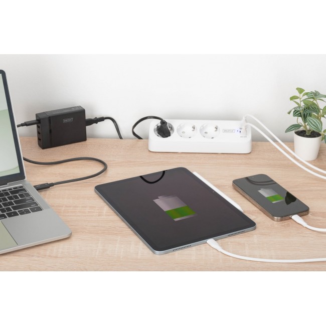 Digitus 3-way office socket strip with 2x USB-A and 1x USB-C connections, white