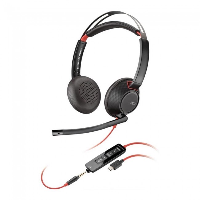 HP Poly Blackwire 5220 Stereo USB-C Headset +3.5mm Plug +USB-C/A Adapter (Bulk)