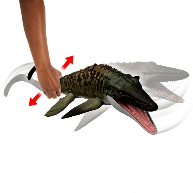 Jurassic World Rebirth Bite N Blast Mosasaurus Action Figure and Mini Dilophosaurus, Dinosaur Toy