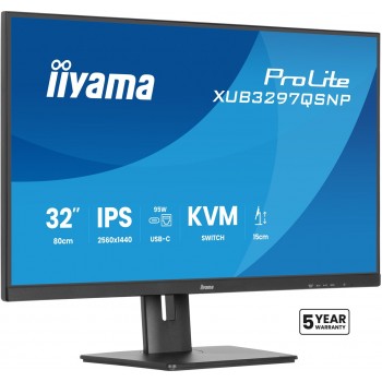 iiyama ProLite 32 QHD IPS technology panel with RJ45 (LAN), KVM Switch and USB-C Dock with 95W power delivery