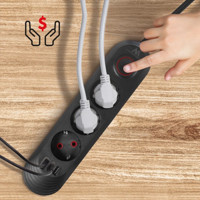 Maclean power strip, 3-socket extension cable + 3xUSB, 110-240V AC 50/60Hz, 2.1A max 2500W, 1.5m, black, MCE394 B Maclean power strip, 3-socket extension cable + 3xUSB, 110-240V AC 50/60Hz, 2.1A max 2500W, 1.5m, black, MCE394 B