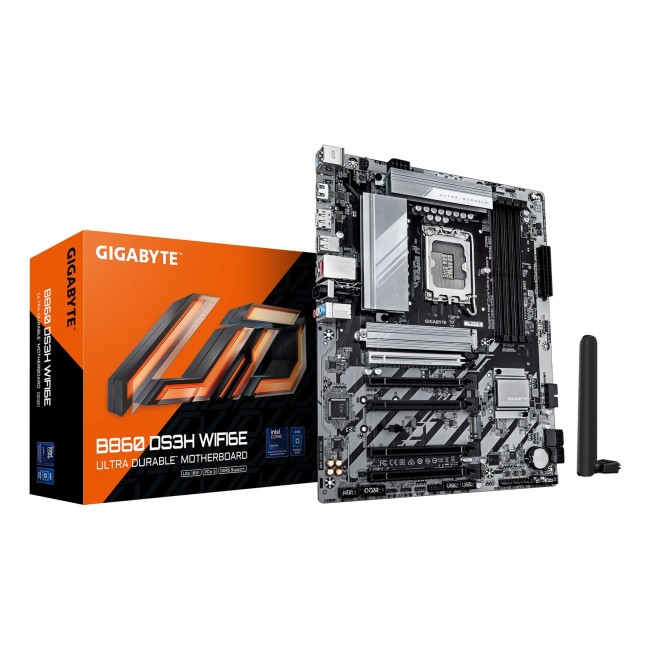 GIGABYTE B860 DS3H WIFI6E Motherboard - Intel Core Ultra Series CPUs, 8+1+2+2 Phases VRM, up to 9066MHz DDR5, 1xPCIe 5.0 + 1xPCIe 4.0 M.2, 2.5GbE LAN, WIFI 6E, USB 3.2 Gen 2x2 GIGABYTE B860 DS3H WIFI6E Motherboard - Intel Core Ultra Series CPUs, 8+1+2+2 Phases VRM, up to 9066MHz DDR5, 1xPCIe 5.0 + 1xPCIe 4.0 M.2, 2.5GbE LAN, WIFI 6E, USB 3.2 Gen 2x2
