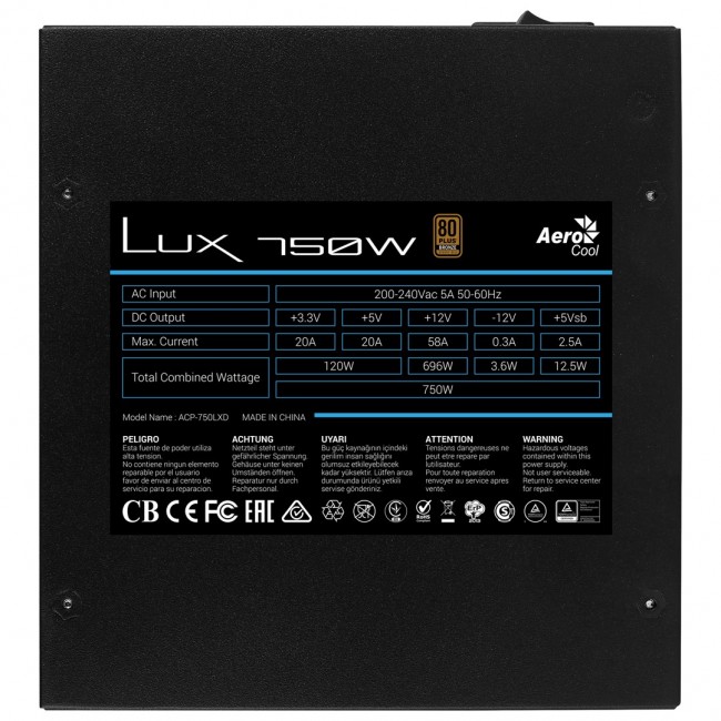 Aerocool LUX750 power supply unit 750 W 20+4 pin ATX ATX Black Aerocool LUX750 power supply unit 750 W 20+4 pin ATX ATX Black
