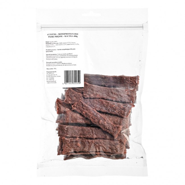 PETITTO Monoprotein meat strips Duck - dog treat - 400g PETITTO Monoprotein meat strips Duck - dog treat - 400g