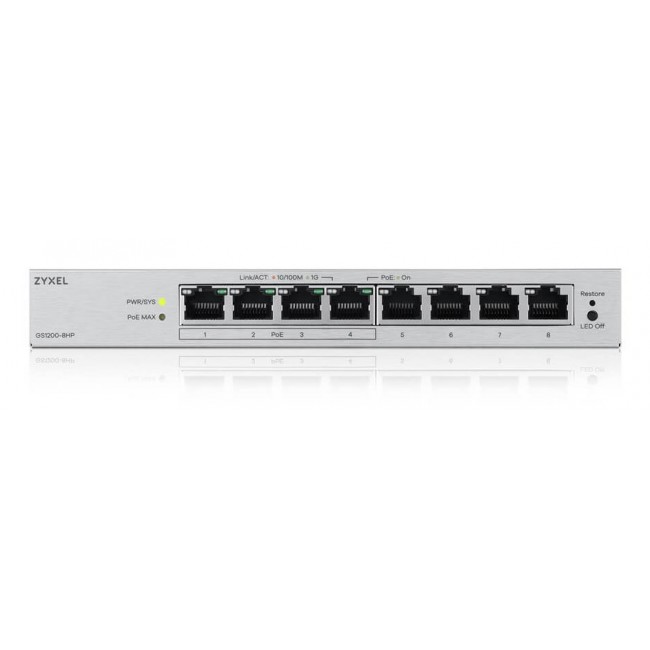 Zyxel GS1200-8HPV3 Managed L2 Gigabit Ethernet (10/100/1000) Power over Ethernet (PoE) Desktop Grey
