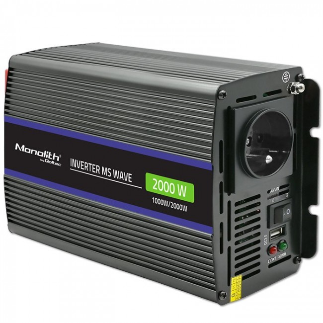 Qoltec Monolith 2000 MS Wave Voltage Converter | 12V to 230V | 1000/2000W | USB Qoltec Monolith 2000 MS Wave Voltage Converter | 12V to 230V | 1000/2000W | USB