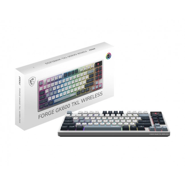 MSI FORGE GK600 TKL WIRELESS SKY keyboard Gaming USB + Bluetooth QWERTY UK English Blue, White MSI FORGE GK600 TKL WIRELESS SKY keyboard Gaming USB + Bluetooth QWERTY UK English Blue, White