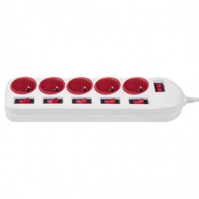 Maclean power strip, 5 socket extension cable, with switches, 250VAC/10A, 1.5m, MCE204 R/W Maclean power strip, 5 socket extension cable, with switches, 250VAC/10A, 1.5m, MCE204 R/W