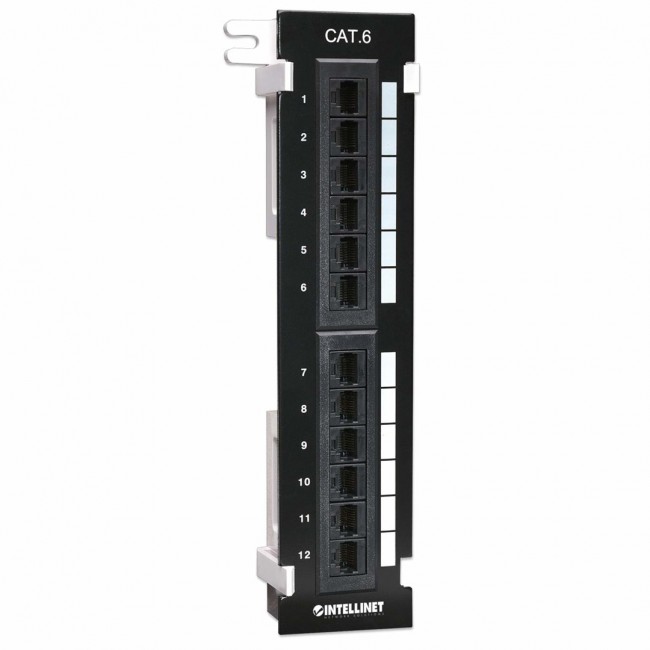 Intellinet Patch Panel, Cat6, Wall-mount, UTP, 12 Port, Black Intellinet Patch Panel, Cat6, Wall-mount, UTP, 12 Port, Black