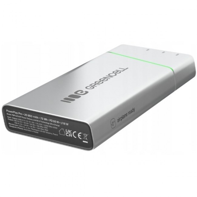 Green Cell PBPLGC20P power bank Lithium-Ion (Li-Ion) 20800 mAh Aluminium, Black, Green, Light grey, Silver