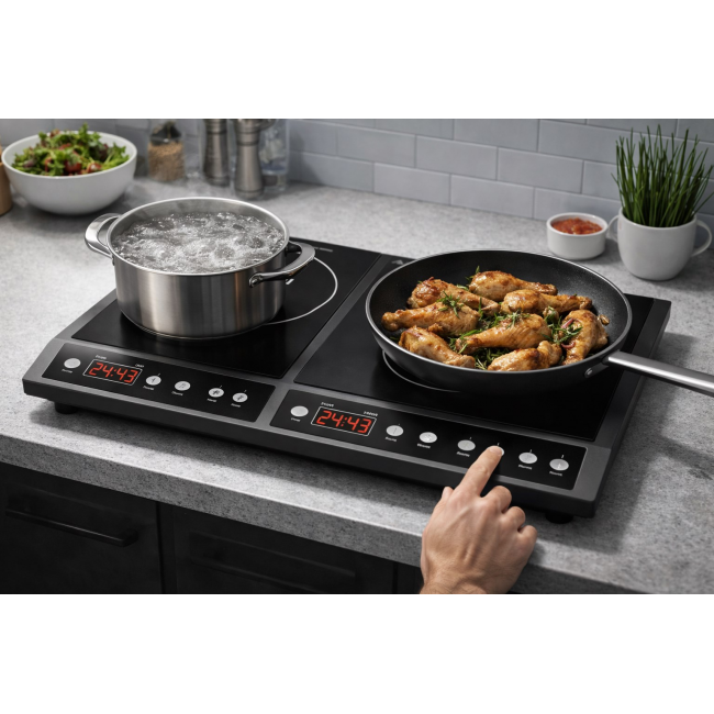 Induction cooker, two-burner adjustable hob, 2000W + 2000W BLOW