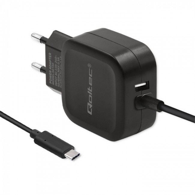 Qoltec 50190 Charger 17W | 5V | 3.4A | USB + USB type C