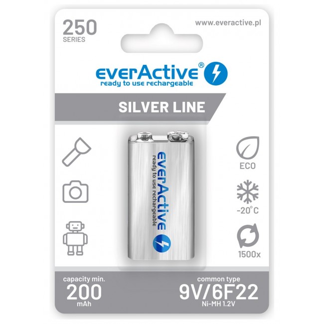 Rechargeable batteries everActive Ni-MH 6F22 9V 250 mAh Silver Line Rechargeable batteries everActive Ni-MH 6F22 9V 250 mAh Silver Line